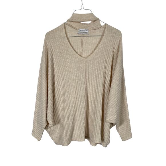 Urban Outfitter Beige Ribbed Knit Sweater Batwing Oversized Size XS - Picture 1 of 8